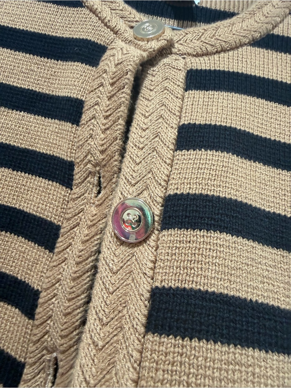 J. Crew Striped Button-Front Cardigan in Camel and Black - Picture 5 of 10